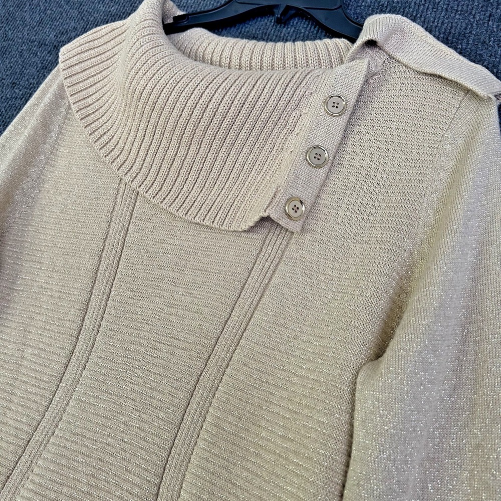 Style & Co Women XL Sweater Gold Shimmer Cowl Neck Ribbed Long Sleeve Party City - Picture 3 of 11
